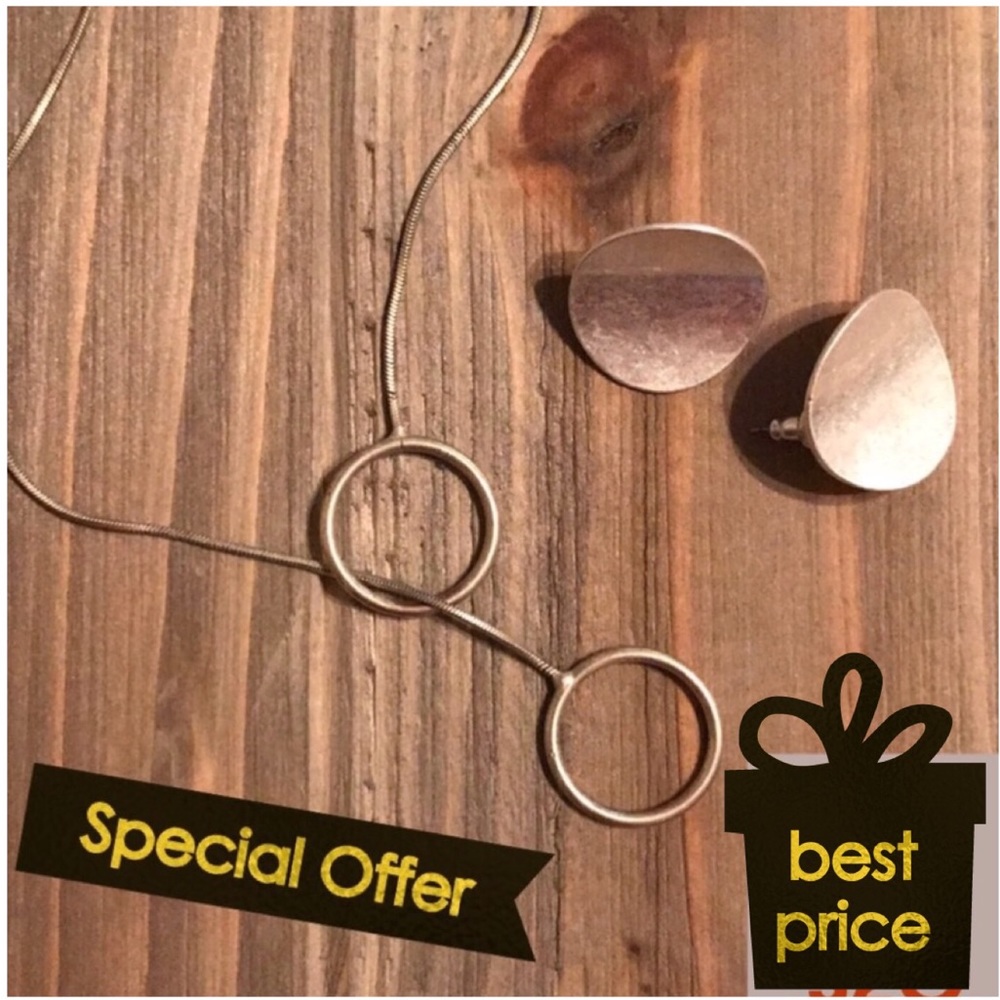 Circle jewelry set necklace and earrings silver